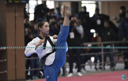 नेपाली तेक्वान्दो खेलाडी सिना मादेन लिम्बु। फोटो : नारायण महर्जन