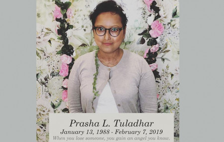 २०१९ फेब्रुअरी ७ मा प्रशा तुलाधरको निधनपछि उनको परिवारले फेसबुकमा राखेको तस्बिर।