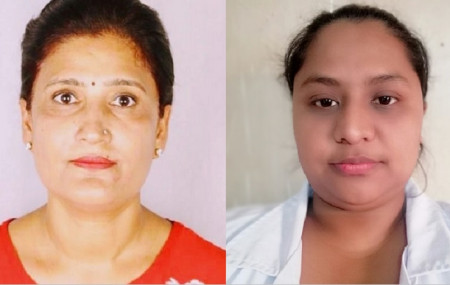 टेकु अस्पतालमा कार्यरत नर्सद्वय मीरा निरौला (बायाँ) र सिर्जना बज्राचार्य।