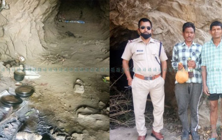 नेपाली मजदुर बसेको उत्तराखण्डको गुफा र उनीहरूको उद्धार गर्दै प्रहरी। तस्बिर सौजन्य : उत्तराखण्ड प्रहरी।