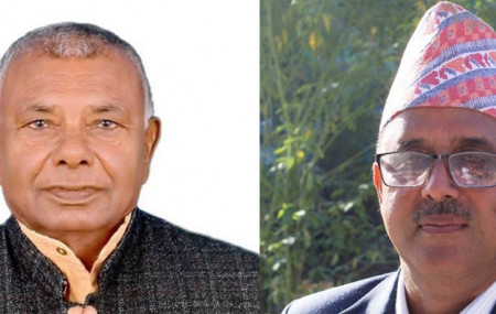 प्रदेश २ का सामाजिक विकास मन्त्री नवलकिशोर साह(बायाँ) र प्रदेश १ का सामाजिक विकास मन्त्री जीवन घिमिरे(दायाँ)।