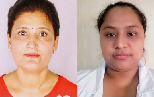 टेकु अस्पतालमा कार्यरत नर्सद्वय मीरा निरौला (बायाँ) र सिर्जना बज्राचार्य।