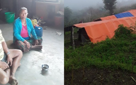 दुवार दम्पत्ती (बायाँ), पीडितहरु बस्दै आएको ठाउँ। (दायाँ)।